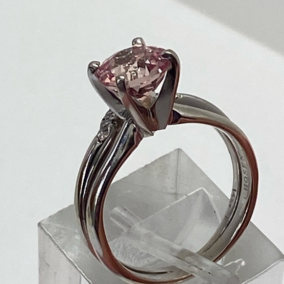 14K White Gold Morganite Solitaire Engagement Ring with Diamond Wedding Band - Picture 7 of 15